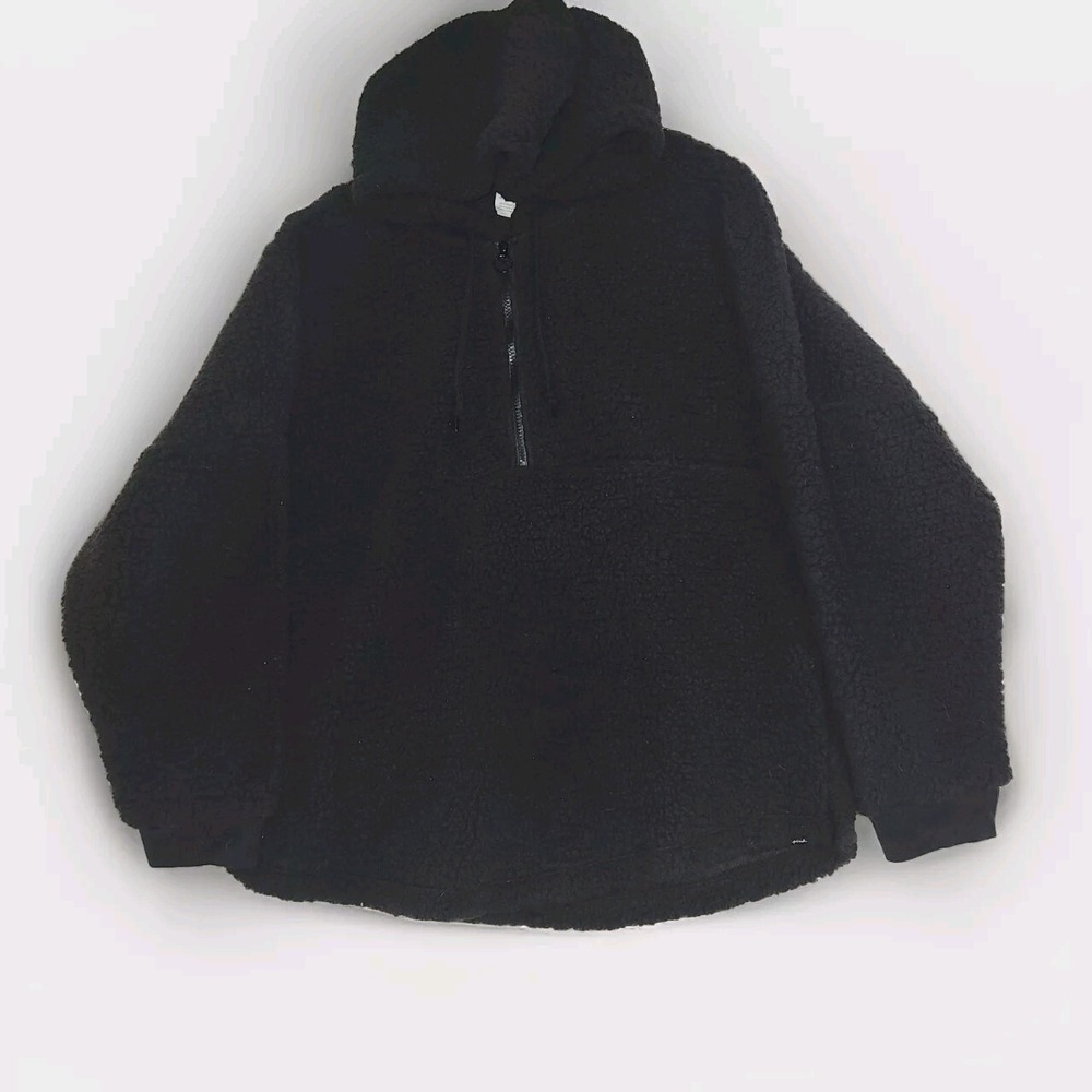 PINK VICTORIA'S SECRET Black Teddy Sherpa Half Zip Sweatshirt Hoodie Women's XL